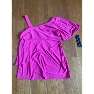 Coco Bianco Shirt Womens Large One Shoulder Overlay‎ Stretch Blouse Peasant NWT